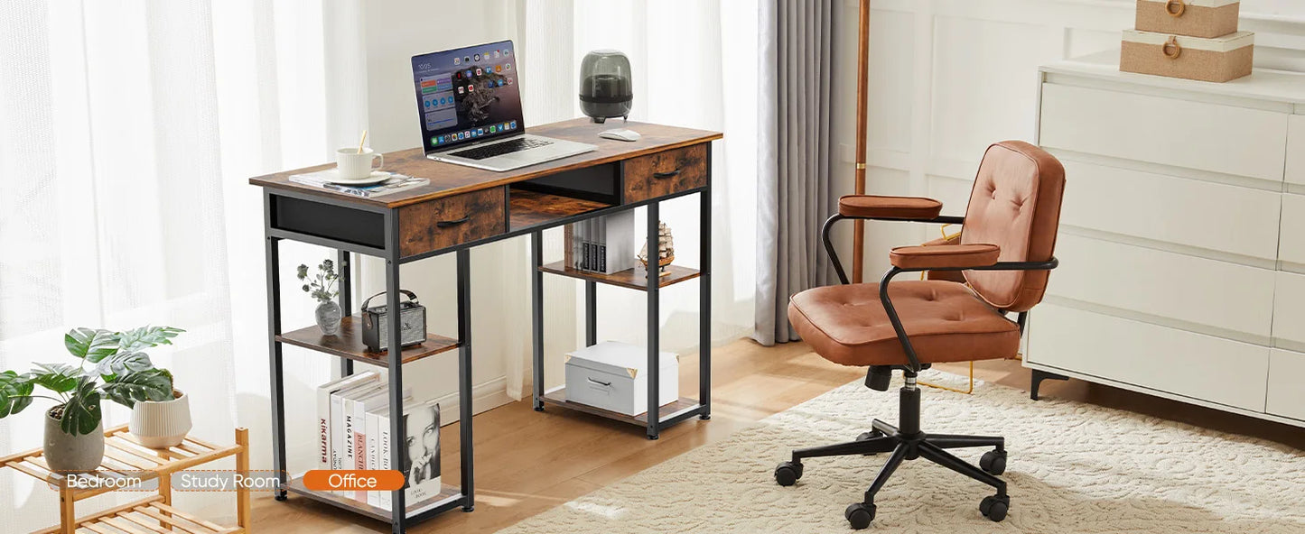 JHK 48" Gaming Desk with Fabric Drawers & Storage Shelves – Metal Frame Home Office