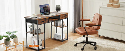 JHK 48" Gaming Desk with Fabric Drawers & Storage Shelves – Metal Frame Home Office