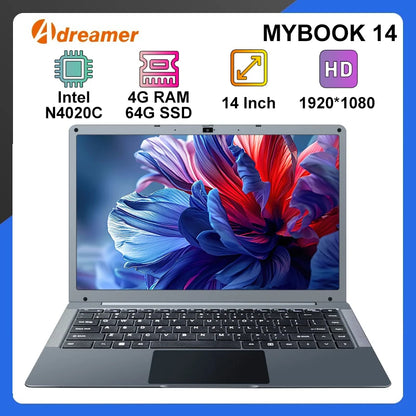 Adreamer MyBook14 14" Laptop — Intel N4020C, 4GB RAM, 64GB SSD, 1080p IPS, Windows 10