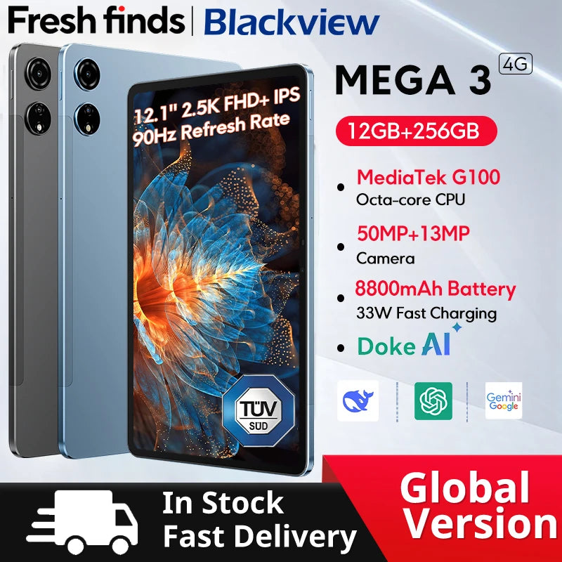 Blackview MEGA 3 Tablet – 12.1" 2.5K 90Hz, 8800mAh, 12GB RAM, 50MP Camera, Android 15