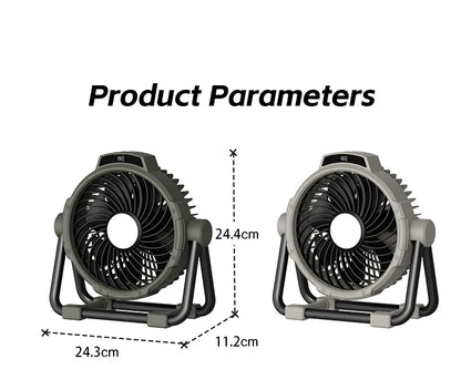 Kinscoter 6-in-1 Outdoor Camping Fan 10000mAh | 5 Speeds | Remote | LED Light | CE