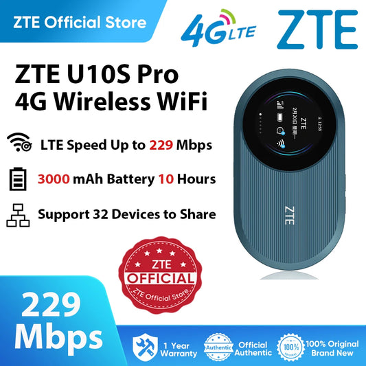 ZTE U10S Pro 4G LTE WiFi 6 Pocket Router | 229Mbps | 3000mAh | 32 Users | SIM Card MiFi Hotspot