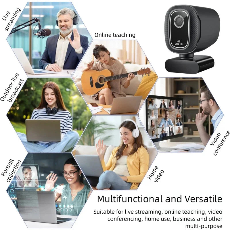 4K Webcam with Microphone & Autofocus – 1080P/2K USB Web Camera for PC, Live Streaming & Online Meetings