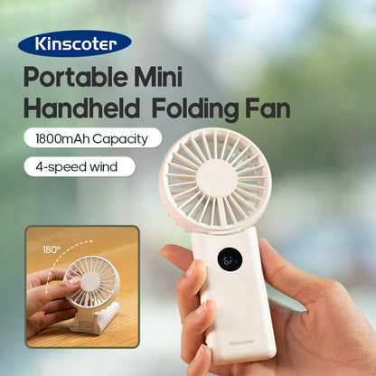 Portable Folding Handheld Fan 1800mAh – 4-Speed with LED Display
