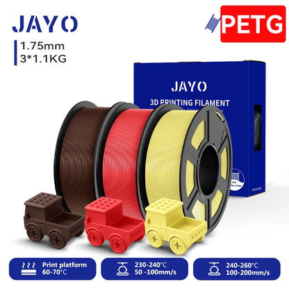 JAYO PETG/High Speed Matte PETG 3D Printing Filament 1.75MM Mix-Colors & No bubbles &Non-toxic For 3D Printer & Pen 3Rolls