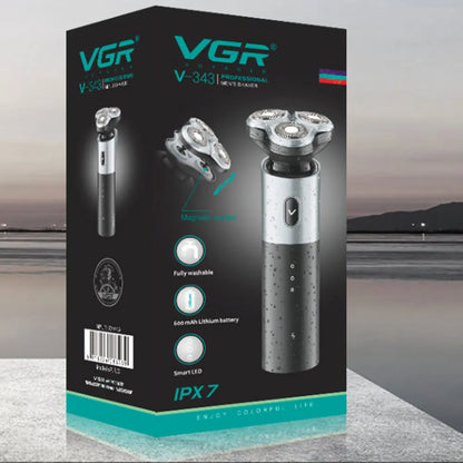 VGR men's wet and dry electric shaver with rechargeable, washable design for beard and stubble grooming.