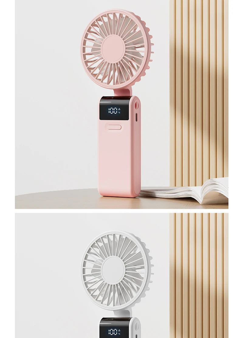 WO.Poblwc Handheld Mini Fan – 1800mAh Foldable, 5-Speed USB Rechargeable, Neck Hanging, Phone Stand, for Home & Outdoor