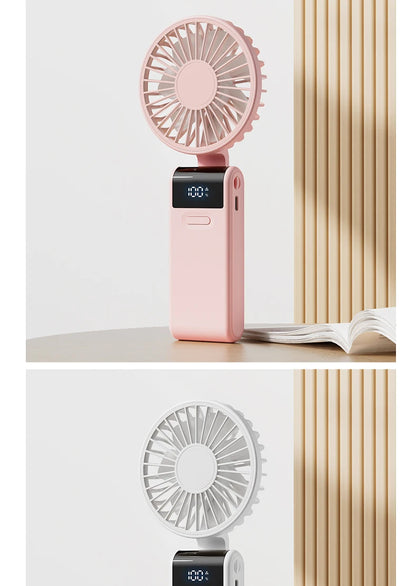WO.Poblwc Handheld Mini Fan – 1800mAh Foldable, 5-Speed USB Rechargeable, Neck Hanging, Phone Stand, for Home & Outdoor