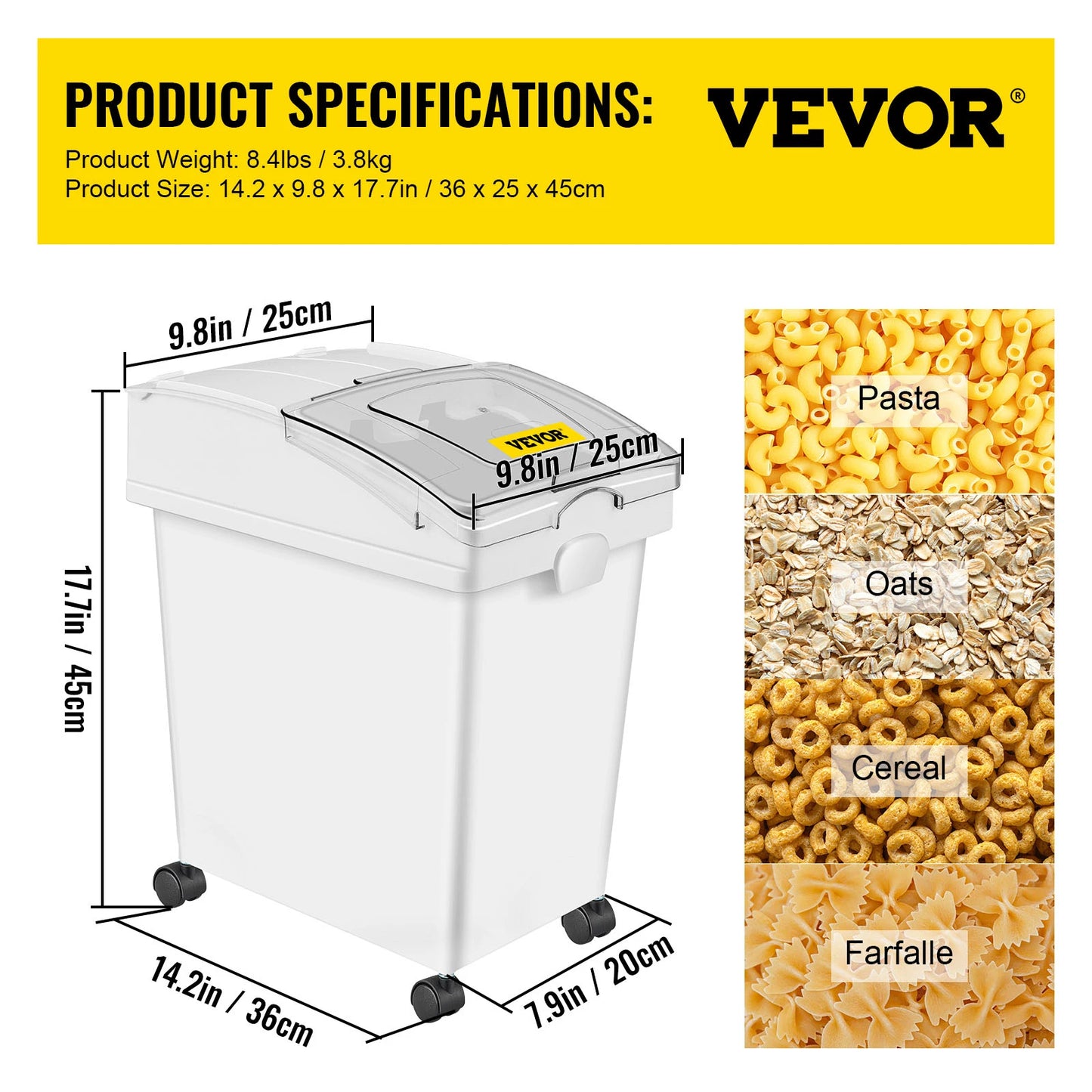 VEVOR 25L Dry Ingredient Storage Bin with Scoop & Casters – Dustproof, Commercial Kitchen