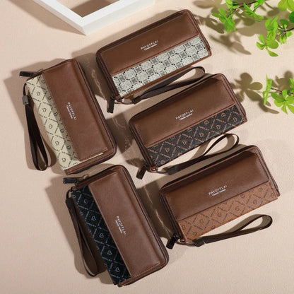 Men's PU Leather Wallet with Zipper - Multi-Slot Card Holder & Organizer