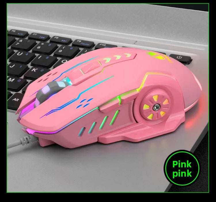 R.E.D. Shopping V7 wired mechanical gaming mouse with LED lights, ambidextrous design for laptops and desktops.