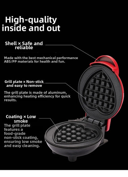 Mini Electric Waffle Maker – Double-Sided Heating, Sandwich & Breakfast Maker | Round & Heart Shape | US/EU/UK