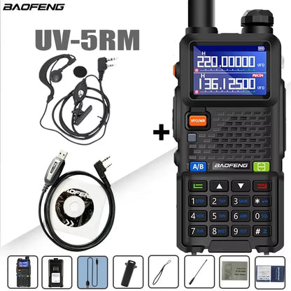 Baofeng UV-5RM walkie talkie with four-band radio and 3800mAh battery, showing front view of the two-way radio.