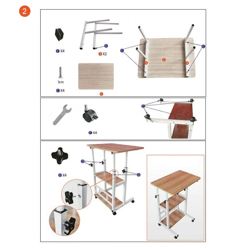 Adjustable Bedside Laptop Desk with Rolling Wheels – Mobile Standing Desk, Multi-Layer Storage, Height Adjustable