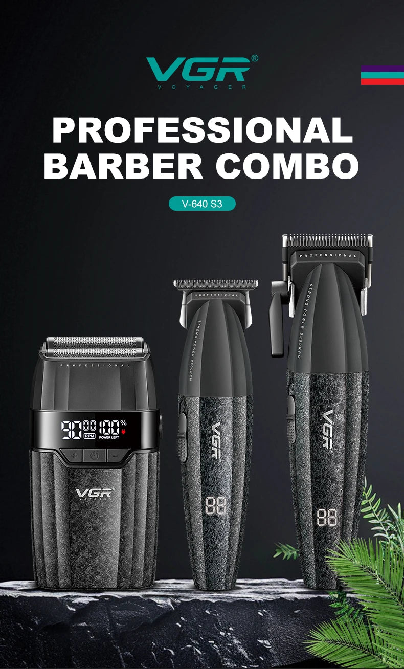 VGR V-640 S3 Professional Hair Clipper – 9000 RPM, Type-C, 160 Min Runtime | Black/Red/Green