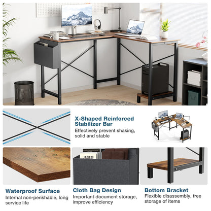 JHK 50" Gaming Corner Desk with CPU Shelf & Side Bag – Home Office & Bedroom