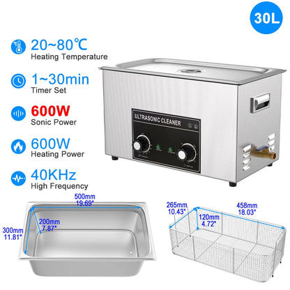 Ultrasonic Cleaner 1.3L–30L | 40KHz 220V EU Plug | Professional Ultrasound Bath