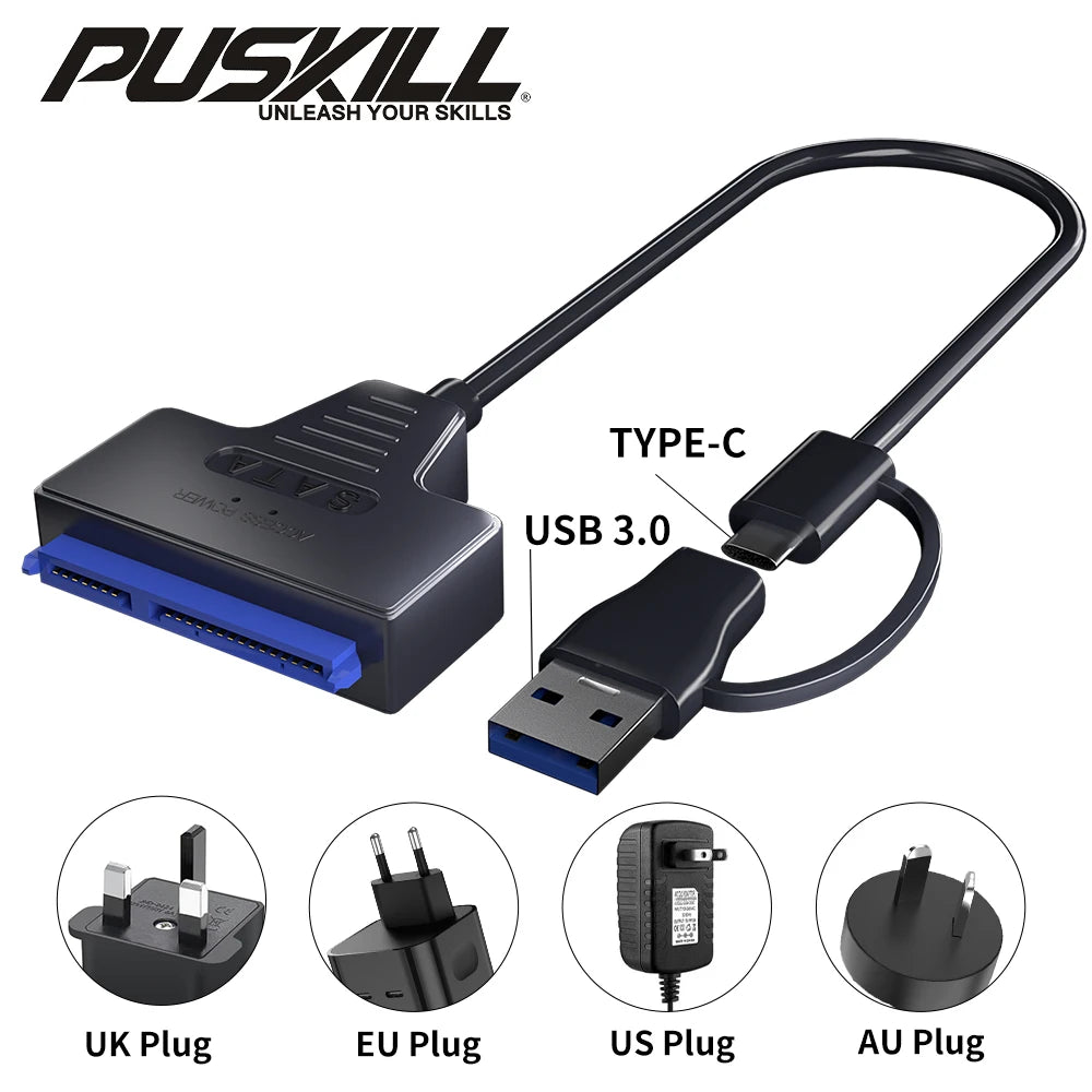 USB 3.0 to SATA Cable for 2.5"/3.5" HDD & SSD – with 12V/2A Power Adapter