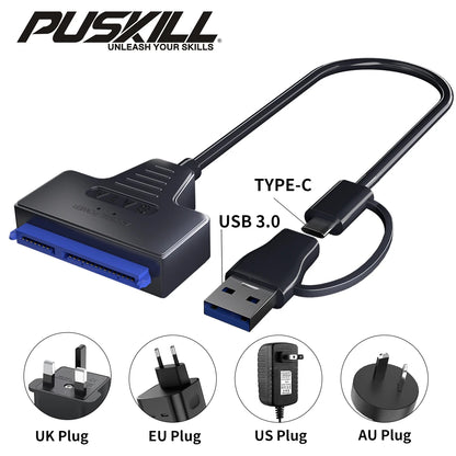 USB 3.0 to SATA Cable for 2.5"/3.5" HDD & SSD – with 12V/2A Power Adapter
