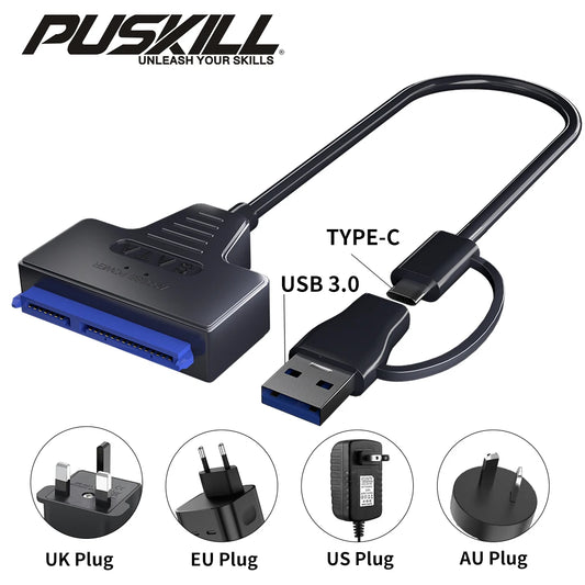 USB 3.0 to SATA Cable for 2.5"/3.5" HDD & SSD – with 12V/2A Power Adapter