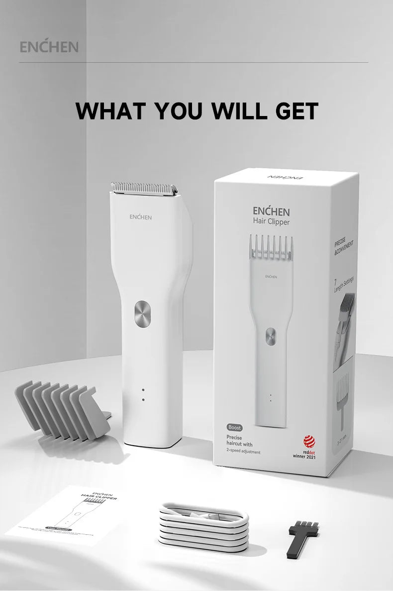 ENCHEN Boost-W Cordless Hair Clipper – USB Rechargeable, Adjustable Comb