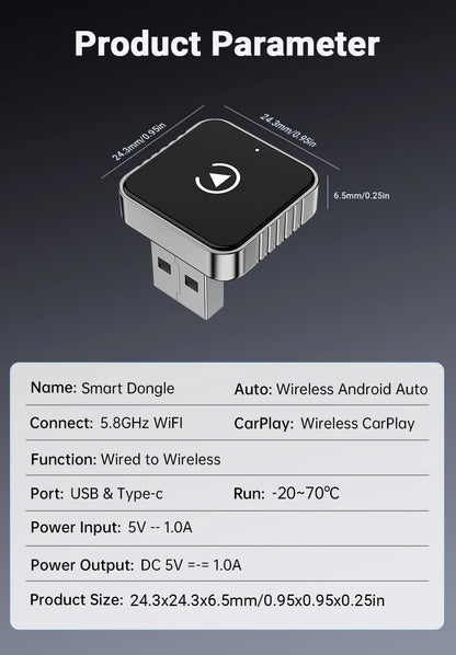 Wireless CarPlay & Android Auto Adapter 2026 | Plug & Play, Stable BT+WiFi, OTA Updates, 99% Car Compatible
