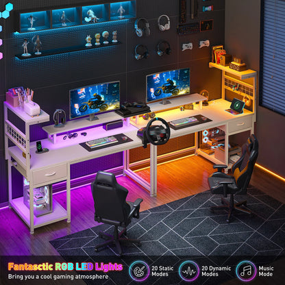 EnHomee 40" Gaming Desk with Power Outlets & RGB LED – Drawer, Storage Shelves & Monitor Stand