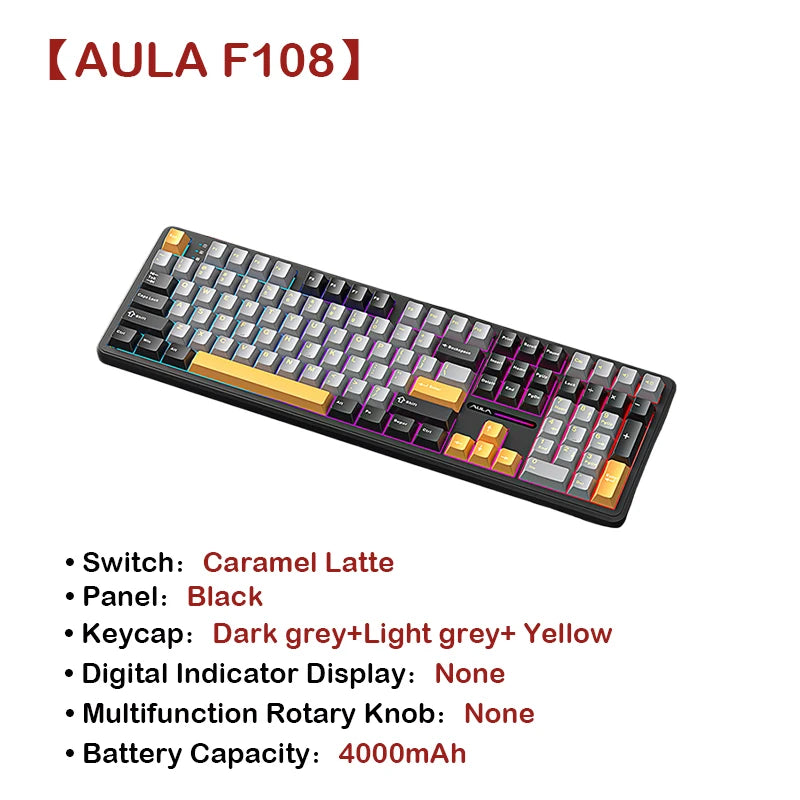 AULA F108Pro Wireless Mechanical Keyboard – UK Layout, Bluetooth Tri-Mode, Gasket, Hot-Swap, RGB, 104 Keys