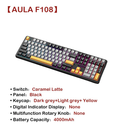 AULA F108Pro Wireless Mechanical Keyboard – UK Layout, Bluetooth Tri-Mode, Gasket, Hot-Swap, RGB, 104 Keys