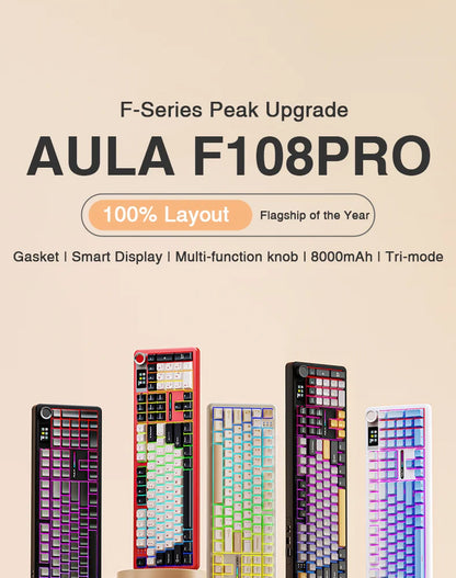 AULA F108Pro Wireless Mechanical Keyboard – Bluetooth, Gasket, Hot-Swap, TFT Display, RGB, 98 Keys