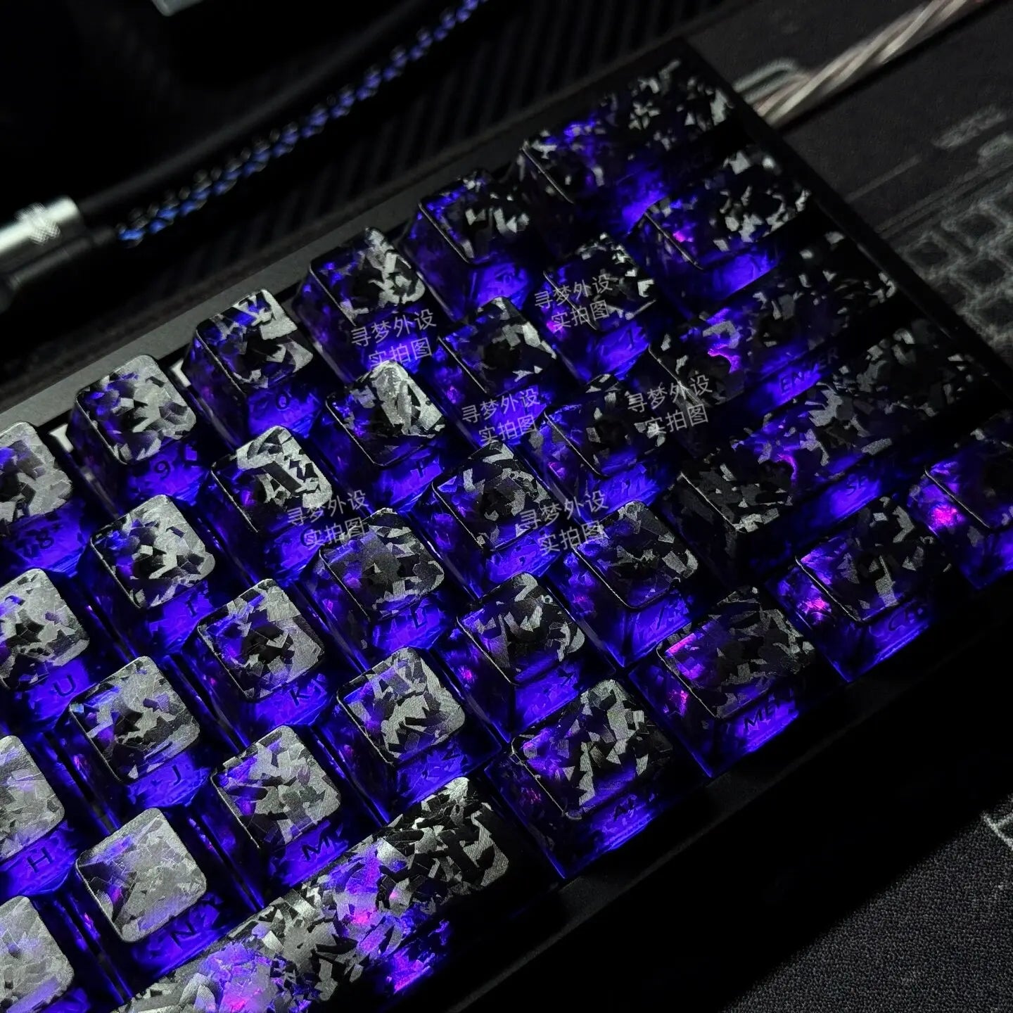 ICECARBON BLACKCARBON Forged Carbon Keycaps | Cherry Profile | Semi-Frosted | Side-Laser Engraved | 120 Keys