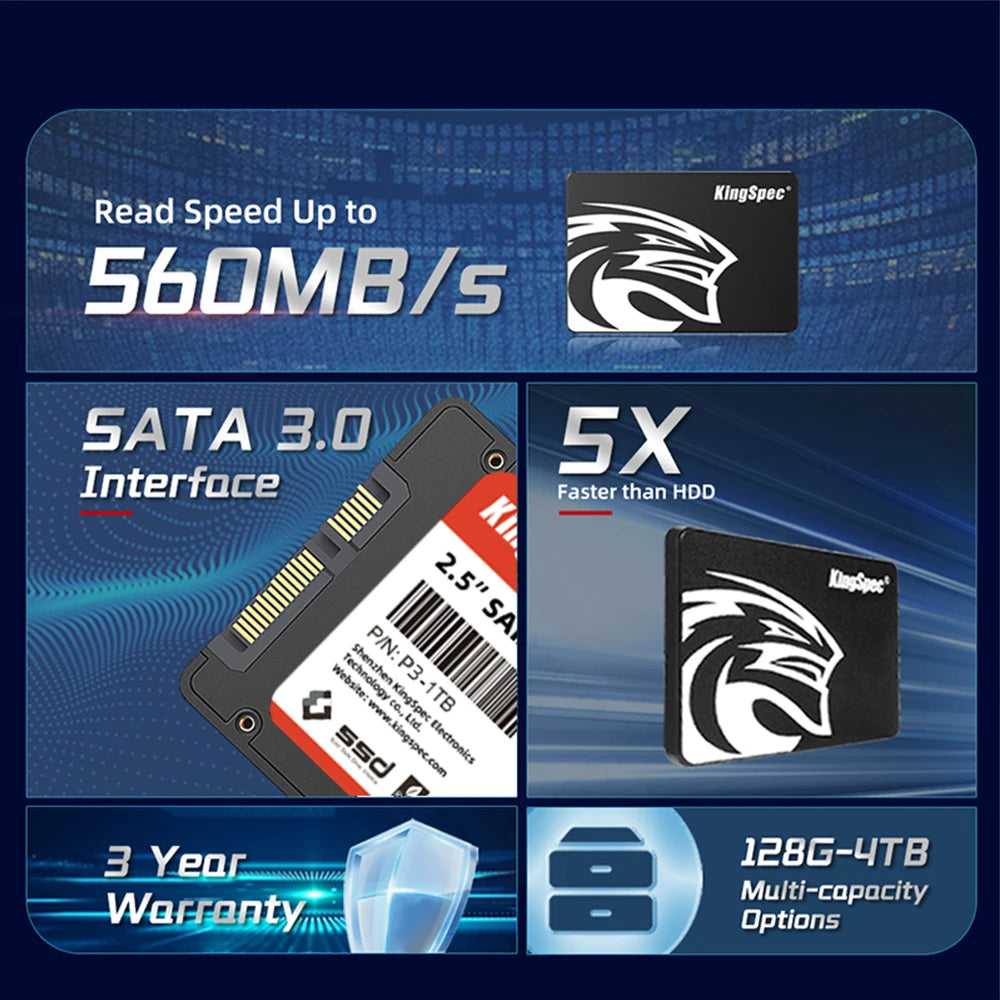 KingSpec SSD 2.5" SATA3 | 64GB–2TB | Internal Solid State Drive | For Laptop & Desktop PC