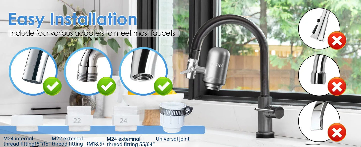 ALTHY Stainless Steel Faucet Water Filter – NSF Certified, Reduces Lead, Chlorine & Bad Taste