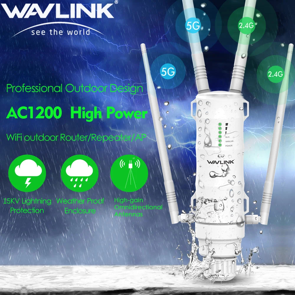 Wavlink AC1200 Outdoor WiFi Router / AP / Repeater | Dual Band 2.4G+5G | PoE | High Gain Antenna