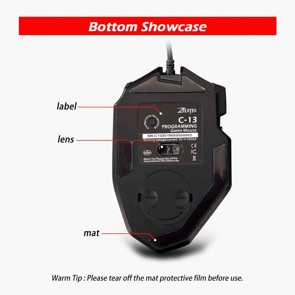 ZELOTES C13 Wired Gaming Mouse | 13 Keys | 10000 DPI | RGB | Laser Sensor | For Laptop & PC