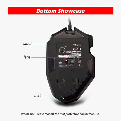 ZELOTES C13 Wired Gaming Mouse | 13 Keys | 10000 DPI | RGB | Laser Sensor | For Laptop & PC