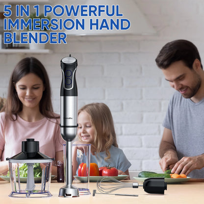 BioloMix 5-in-1 1500W Immersion Hand Blender – Stainless Steel Food Processor
