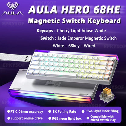 AULA HERO 68HE Magnetic Switch Keyboard – Rapid Trigger, 8K Polling, Hot-Swap, RGB, 68% Layout