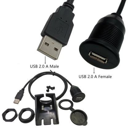 USB Panel Flush Mount Extension Cable with LED – USB 2.0/3.0, 1m/2m, for Car, Boat & Dashboard