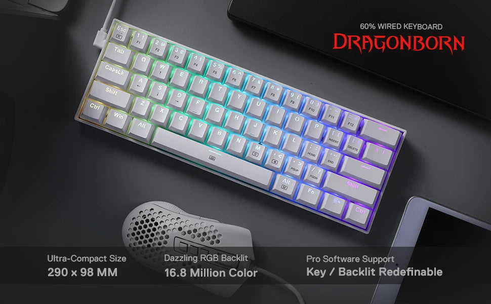 Redragon K630 Dragonborn 60% Mechanical Keyboard | Hot-Swap | RGB | USB Wired | Brown & Red Switch