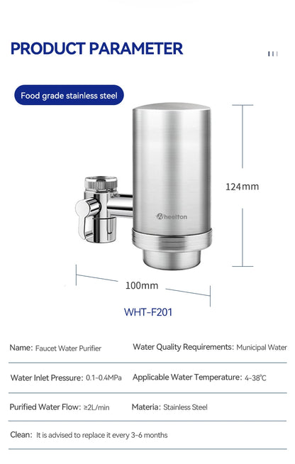 Wheelton Stainless Steel Faucet Water Filter – Activated Carbon Ceramic Purifier