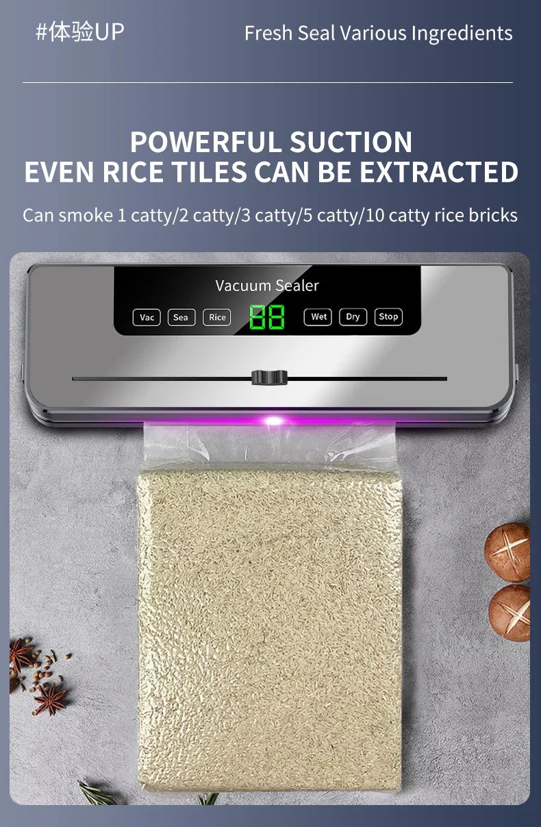 Food Vacuum Sealer Machine | Dry & Wet | UV Sterilization | Built-in Cutter | Kitchen Food Storage