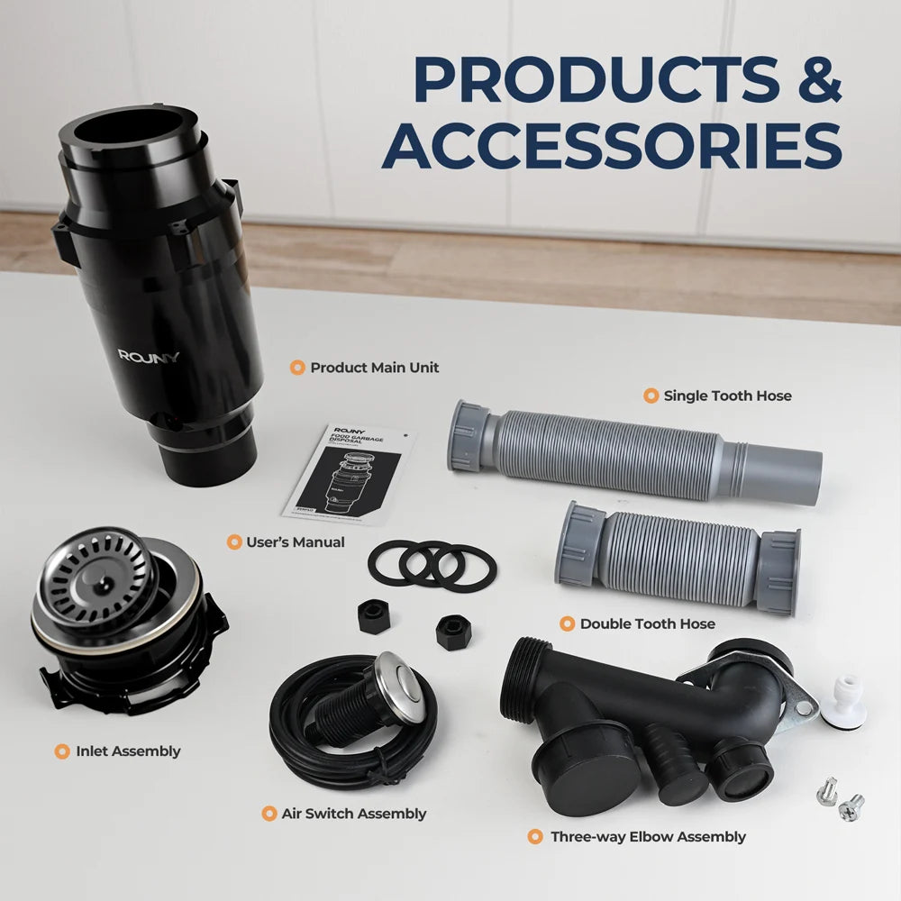 ROUNY 1/2 HP Continuous Feed Garbage Disposal with Sound Reduction – EU Plug
