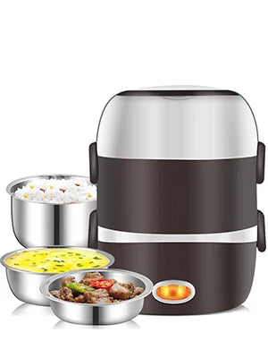 Electric Heating Lunch Box – 2L, 1-3 Layer, Portable Bento Box Rice Cooker, 200W Stainless Steel | 110V | US/EU/UK