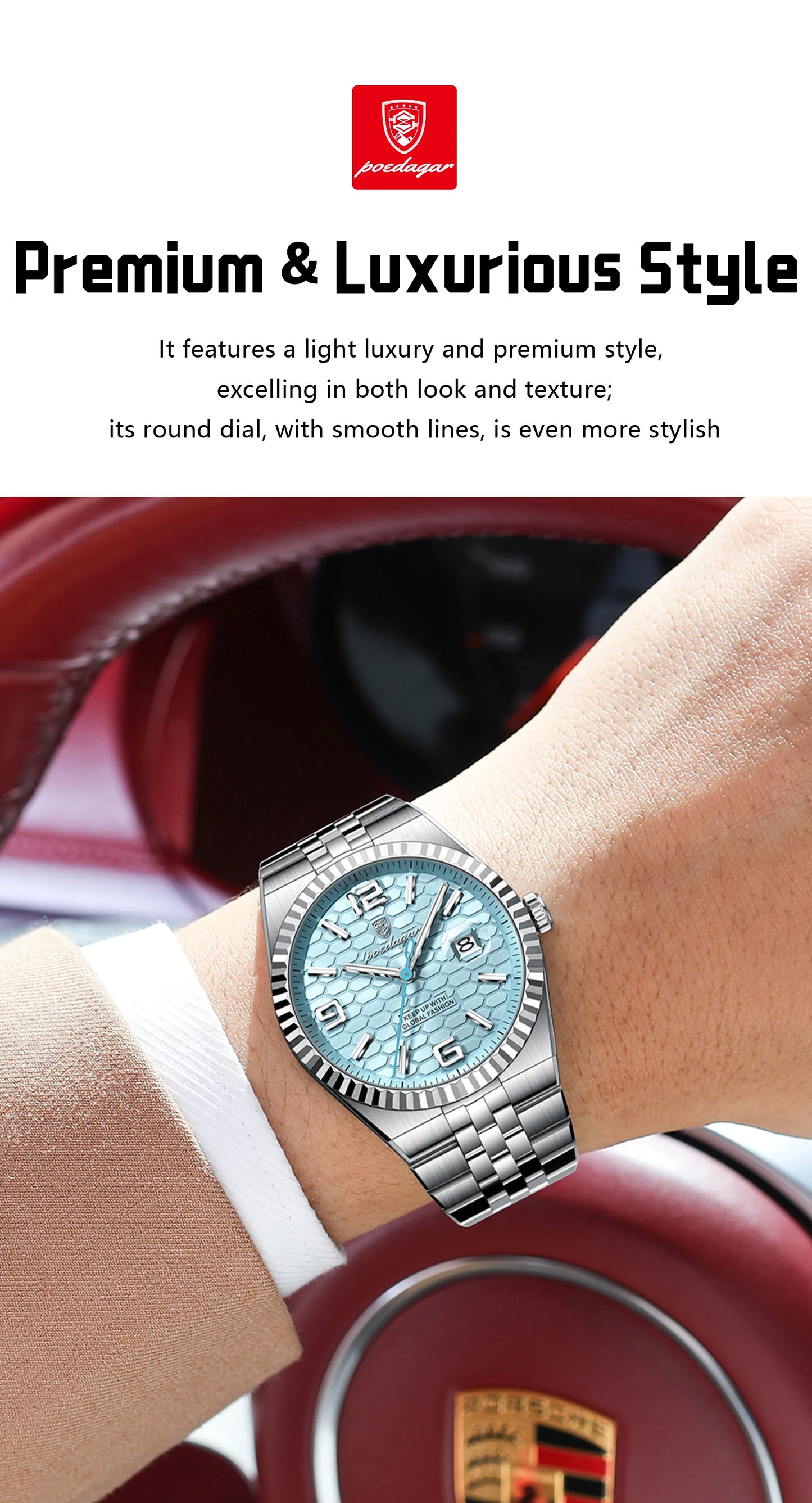 POEDAGAR Men's Luxury Watch – Stainless Steel, Waterproof, Luminous, Date Display, With Box