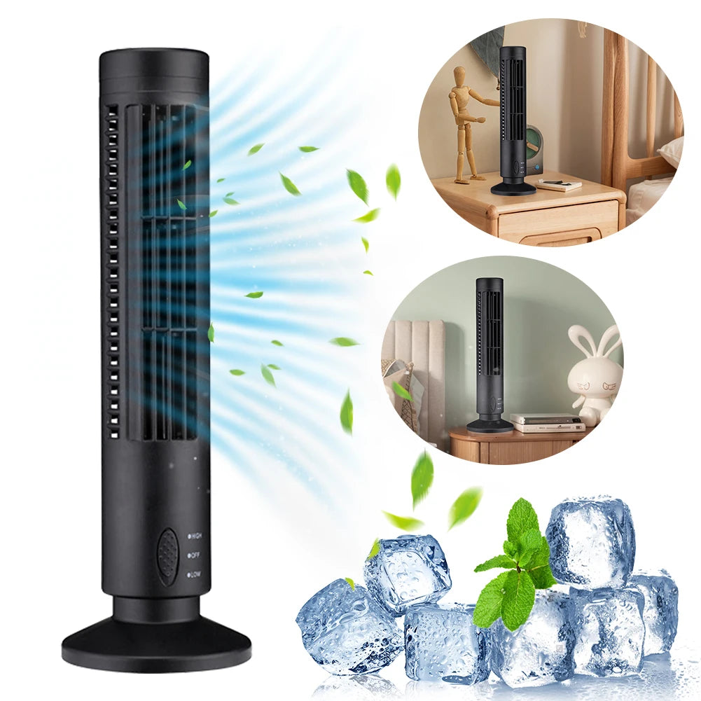 LED Bladeless Tower Fan — 90° Oscillating, USB Powered, Quiet, Desk Fan with Light, Home & Office