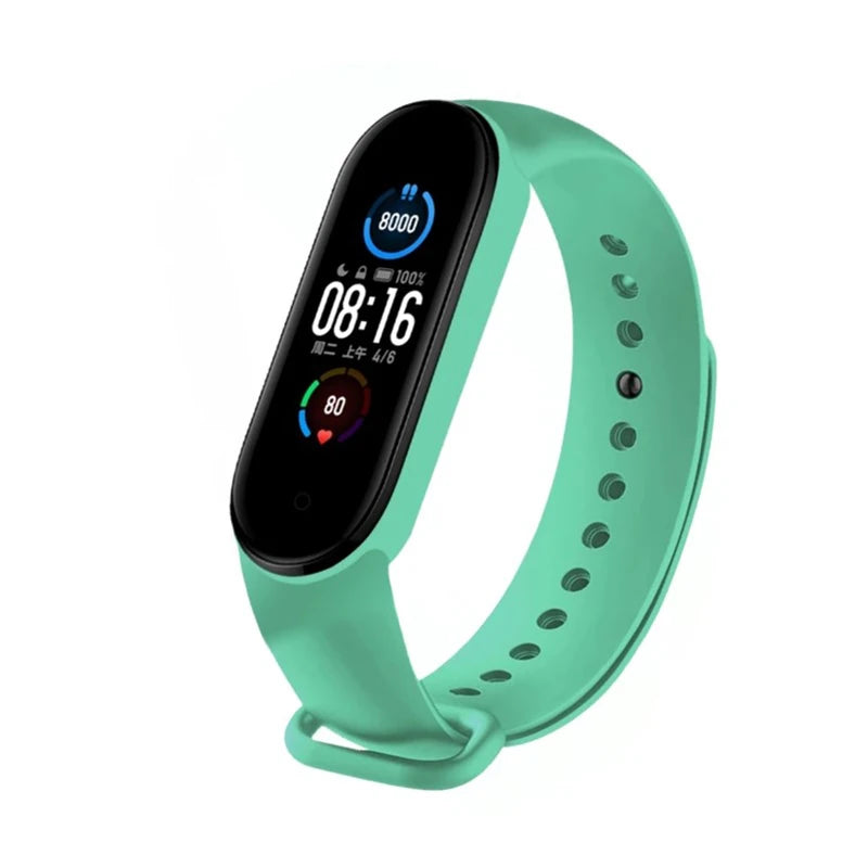 R.E.D. Shopping M6 Smart Fitness Bracelet showing heart rate monitor and sleep tracking display, waterproof design with IP67 rating.