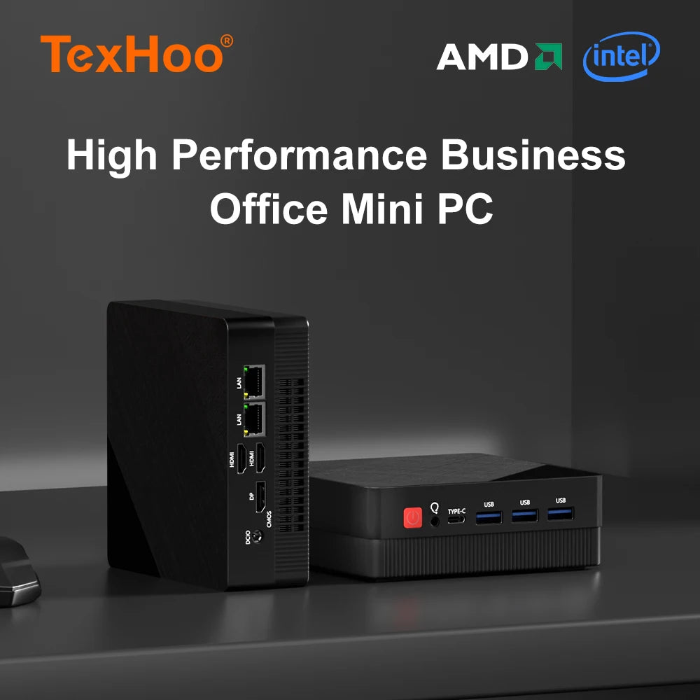TexHoo Mini PC – AMD Ryzen 7 7730U / R5 4300U / R3 5300U, DDR4, Triple Display, Dual LAN, WiFi 5, BT 4.0