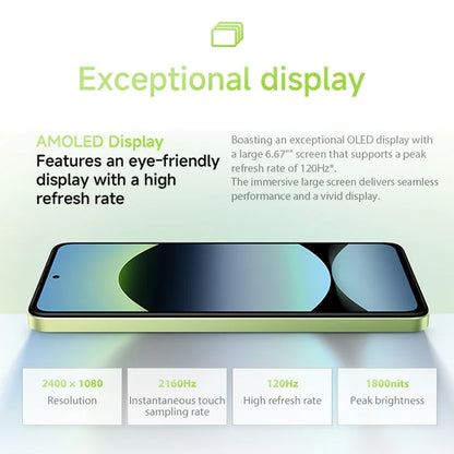 Xiaomi Redmi Note 14 smartphone with 108MP camera, 120Hz display, and MediaTek Helio G99 processor, shown from the front.