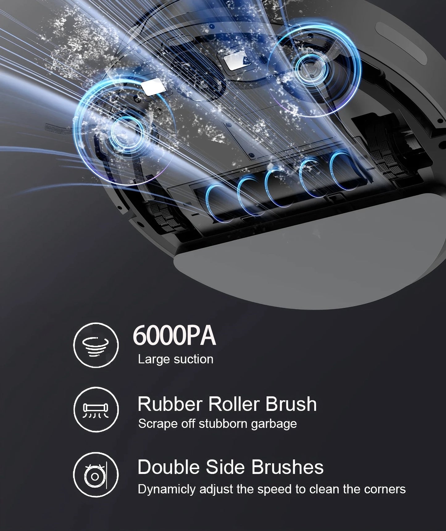 Robot Vacuum & Mop Combo – 6000PA Suction, WiFi & Voice Control, Auto-Recharge, Pet Hair | V6